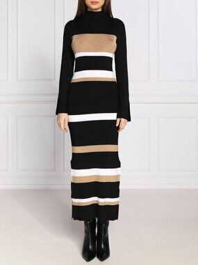 HUGO BOSS Designer Ribbed Bodycon Long Sleeve Knit Sweater Dress XS $495 RRP